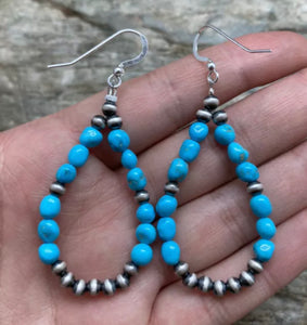 Sterling Silver Sleeping Beauty Turquoise W Navajo Pearls Earrings.