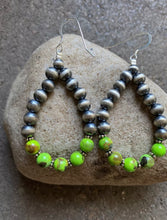 Load image into Gallery viewer, Sterling Silver Green Turquoise W Pearls Bead Loop Earrings.