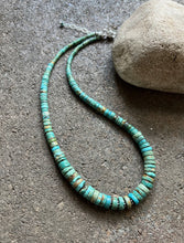 Load image into Gallery viewer, Sterling Silver Graduated Heishi Turquoise Bead Necklace. 17 inch