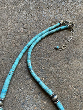 Load image into Gallery viewer, Sterling Silver Graduated Blue Turquoise Heishi Bead Necklace. 18 inch
