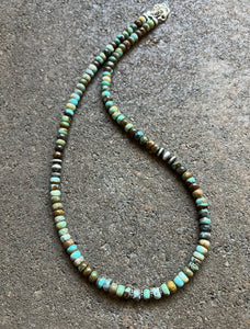 Sterling Silver Blue Green Turquoise Bead Necklace. 18 inch