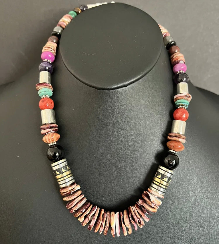Tommy & Rosita Singer T R Sterling Silver Purple Spiny Oyster Bead Necklace 20”