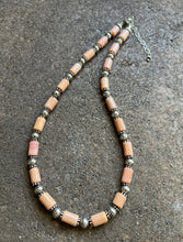 Load image into Gallery viewer, Sterling Silver Stamped Pearls Pink Coral Bead Necklace 19 inch