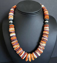 Load image into Gallery viewer, Sterling Silver Orange Purple Spiny Oyster W Pearls Bead Necklace 18 inch