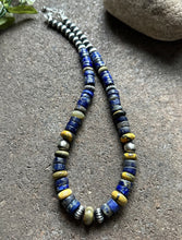 Load image into Gallery viewer, Sterling Silver Graduated Lapis Bumblebee Jasper Bead Necklace 18 inch