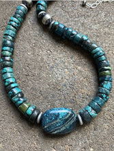 Load image into Gallery viewer, Sterling Silver Heishi Turquoise W Nugget Bead Necklace. 18 inch