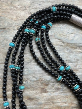 Load image into Gallery viewer, Sterling Silver Multi Strand Black Onyx with Turquoise Bead Necklace. 22 Inch