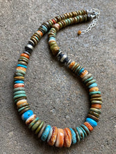 Load image into Gallery viewer, Sterling Silver Graduated Blue Green Turquoise Spiny Oyster Bead Necklace 18”