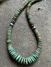 Load image into Gallery viewer, Sterling Silver Graduated Green Turquoise Bead Necklace. 19 inch