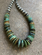 Load image into Gallery viewer, Sterling Silver Graduated Green Turquoise W Bead Necklace. 18 inch