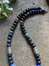 Load image into Gallery viewer, Sterling Silver Lapis Multi Stone Bead Necklace. 22 inch