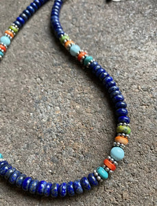 Sterling Silver Lapis Multi Stone Bead Necklace. 18 inch. Gift