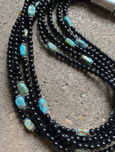 Load image into Gallery viewer, Sterling Silver Multi Strand Black Onyx with Turquoise Bead Necklace. 24 Inch
