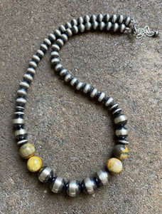 Sterling Silver Bumblebee Jasper W Pearls Bead Necklace. 18 inch