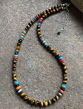 Load image into Gallery viewer, Sterling Silver Tiger’s Eye Multi Stone Bead Necklace. 18 inch. Gift