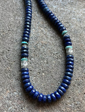 Load image into Gallery viewer, Sterling Silver Lapis W Turquoise Bead Necklace. 21 inch