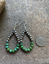 Load image into Gallery viewer, Sterling Silver Green Turquoise W Pearls Bead Loop Earrings.