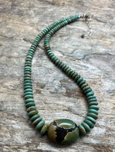 Load image into Gallery viewer, Sterling Silver Graduated Green Turquoise Bead Necklace. 18 inch