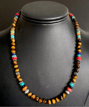 Load image into Gallery viewer, Sterling Silver Tiger’s Eye Multi Stone Bead Necklace. 18 inch. Gift
