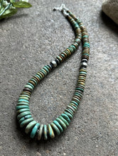 Load image into Gallery viewer, Sterling Silver Graduated Green Turquoise Bead Necklace. 19 inch