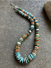 Load image into Gallery viewer, Sterling Silver Graduated Turquoise Spiny Oyster Bead Necklace 18 Inch