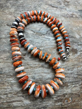 Load image into Gallery viewer, Sterling Silver Graduated Spiny Oyster Turquoise Bead Necklace 25 inch