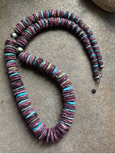 Load image into Gallery viewer, Long Sterling Silver Purple Spiny Oyster W Turquoise Bead Necklace. 37 inch