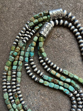 Load image into Gallery viewer, Sterling Silver Multi Strand Green Turquoise Bead Necklace. 30 inch