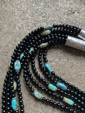 Load image into Gallery viewer, Sterling Silver Multi Strand Black Onyx with Turquoise Bead Necklace. 24 Inch