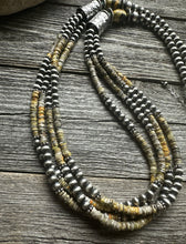 Load image into Gallery viewer, Sterling Silver Multi Strand Bumblebee Jasper Pearls Bead Necklace. 30 inch