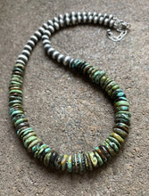 Load image into Gallery viewer, Sterling Silver Graduated Green Turquoise Bead Necklace. 18 inch