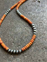 Load image into Gallery viewer, Sterling Silver Orange Spiny Oyster W Pearls Bead Necklace. 18 inch. Gift