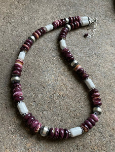 Sterling Silver Purple Spiny Oyster W Turquoise Bead Necklace. 18.5 inch