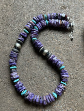 Load image into Gallery viewer, Sterling Silver Charoite Turquoise Bead Necklace. 18 Inch