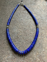 Load image into Gallery viewer, Sterling Silver Lapis Heishi Bead Necklace. 18 inch