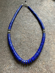 Sterling Silver Lapis Heishi Bead Necklace. 18 inch