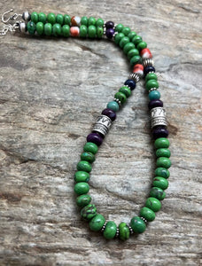 Sterling Silver Green Turquoise Multi Stone Bead Necklace. 19 inch. Gift