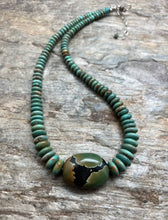 Load image into Gallery viewer, Sterling Silver Graduated Green Turquoise Bead Necklace. 18 inch