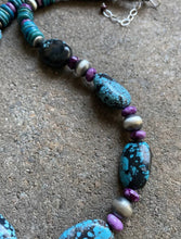 Load image into Gallery viewer, Sterling Silver Dyed Sugilite Turquoise W Navajo Pearls Bead Necklace. 22 inch