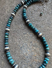 Load image into Gallery viewer, Sterling Silver Turquoise W Navajo Pearls Bead Necklace 16 inch