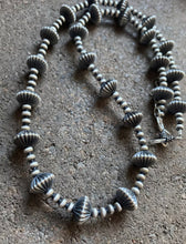 Load image into Gallery viewer, Sterling Silver Navajo Pearls W Corrugated Saucer Bead Necklace. 20 Inch