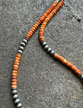 Load image into Gallery viewer, Sterling Silver Orange Spiny Oyster W Pearls Bead Necklace. 18 inch. Gift