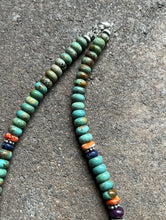 Load image into Gallery viewer, Sterling Silver Multi Stone Graduated Green Turquoise Bead Necklace. 18 inch