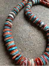 Load image into Gallery viewer, SterlingSilver MultiStone Graduated Turquoise Spiny Oyster Bead Necklace 26 inch