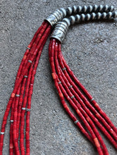 Load image into Gallery viewer, Sterling Silver Multi Strand Red Coral Bead Necklace 24 Inch