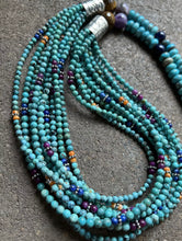 Load image into Gallery viewer, Sterling Silver Multi Strand Multi Stone Turquoise Bead Necklace. 30 inch