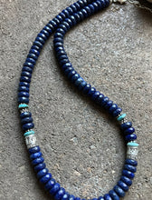 Load image into Gallery viewer, Sterling Silver Lapis W Turquoise Bead Necklace. 21 inch