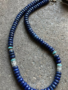 Sterling Silver Lapis W Turquoise Bead Necklace. 21 inch