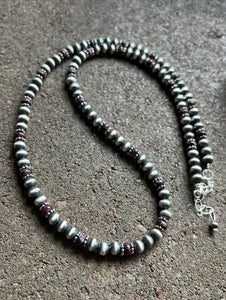 Sterling Silver Purple Spiny Oyster W 6mm Pearls Bead Necklace. 24 inch