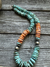 Load image into Gallery viewer, Sterling Silver Graduated Turquoise Spiny Oyster Bead Necklace 18 Inch